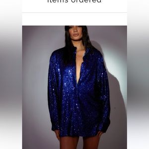 BRAND NEW WITH TAGS SLA the Label Blue Ibiza Sequin Shirt Dress,Sizing runs big